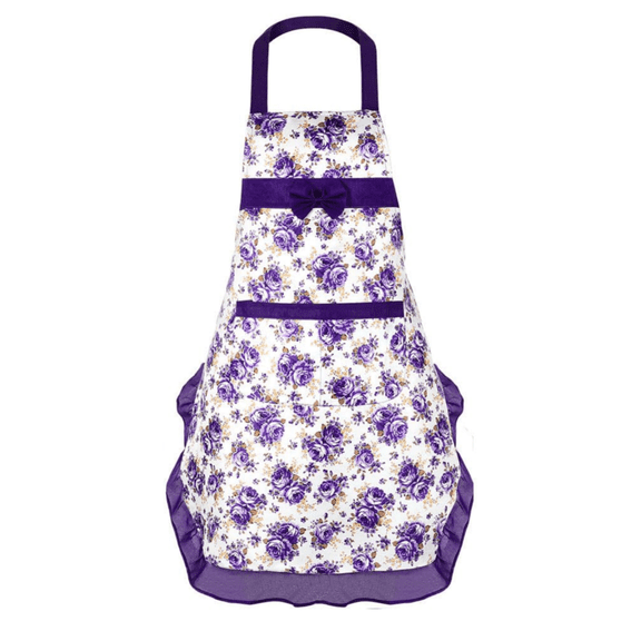 Kitchen Apron for Women, Stain Resistant Cooking Apron with Rose Flower and Bowknot Design, Waterproof Housework Bib Apron for Home Baking, Floral Style A#037