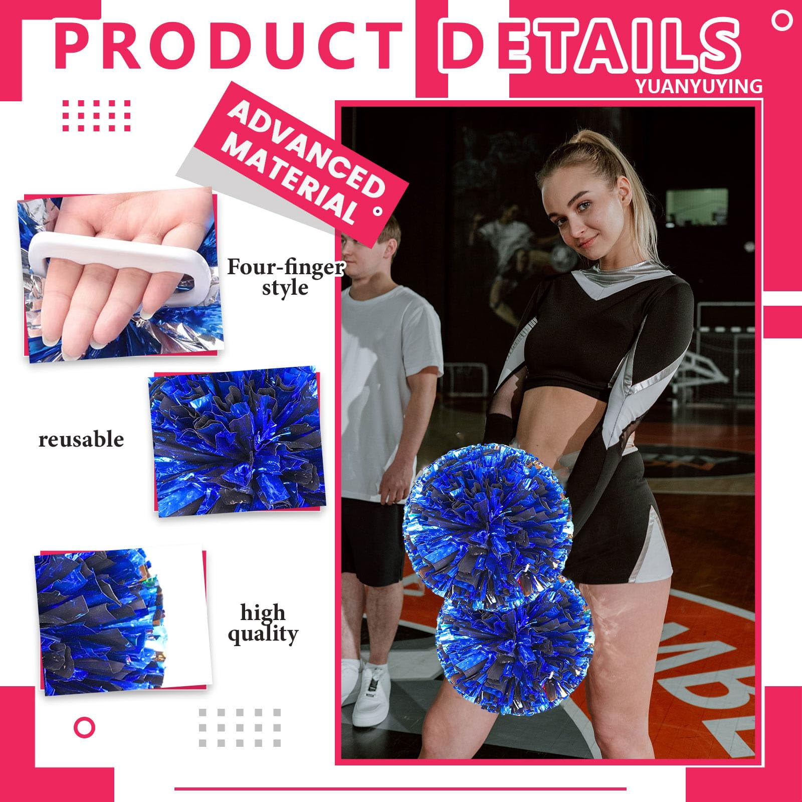 Pom Poms Cheer 20 Pcs with Four Finger Handle, Cheerleading Handheld Squad Pompoms for Sports Team Cheer Spirit Games Dance Party Adults