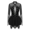thumbnail image 3 of iiniim Women's Figure Ice Skating Dress Shiny Rhinestones Ballet Roller Skating Lyrical Dancewear Black XL, 3 of 7