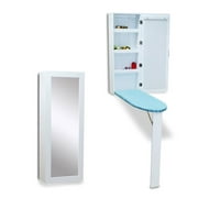 Organizedlife White Hide Away Ironing Board Center Cabinet Wall Mount with Mirrored Door