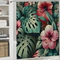 thumbnail image 6 of Awypu Chic Modern Bathroom Decor Summer Tropical Leaves Monstera Palm Leaf Flower Green Plant Hawaiian Pink Red Floral Waterproof Shower Curtain White, 6 of 7
