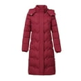 thumbnail image 6 of TFEOQRY Women's Padded Coats Parkas Long Sleeved Woolen Cotton Jacket with Pocket Zipper Medium Length Hooded Jacket Coat Burgundy, 6 of 6