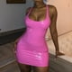 thumbnail image 4 of Mini vestido sin mangas de cuero de imitación sólido con cuello redondo Sexy a la moda para mujer, vestido ajustado para fiesta y Club Fridja  hjkh627, 4 of 9