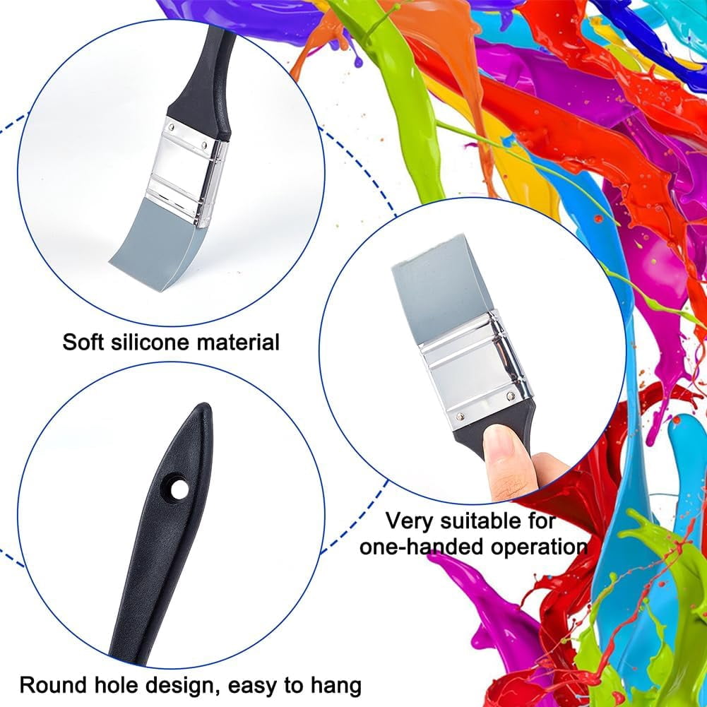 9Pcs Black Silicone Paint Brush Set with Wooden Handle Color Shaper Tool Water Based Painting Brush Mixed Color