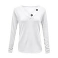 thumbnail image 4 of CEHVOM Fashion Ladies V-Neck Button Solid Casual Loose Long Sleeve Ladies T-shirt, 4 of 5