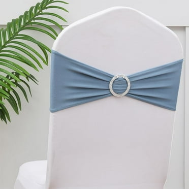 100pcs Dusty Blue Chair Sashes for Wedding Ceremony, Elastic Chair Bands Bows for Party Banquet Theme Hotel Restaurant Event Decorations, 100 Pieces, Dusty Blue