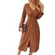 thumbnail image 1 of Vestido de manga larga con cuello en V Vestido casual elástico de cintura alta con botones para uso diario Naranja M, 1 of 8