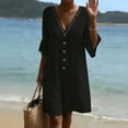 thumbnail image 4 of Jumpsuits for Women Casual Summer Rompers Fashion Solid V-Neck Short Sleeve Beach Vacation Pockets Button Short Jumpsuit, 4 of 8