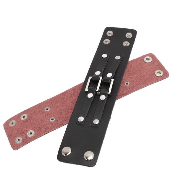 Pulsera de Cuero Punk PU, Pulseras de Brazalete Punk Elegante 2 Piezas Marrón Negro para Motocicletas