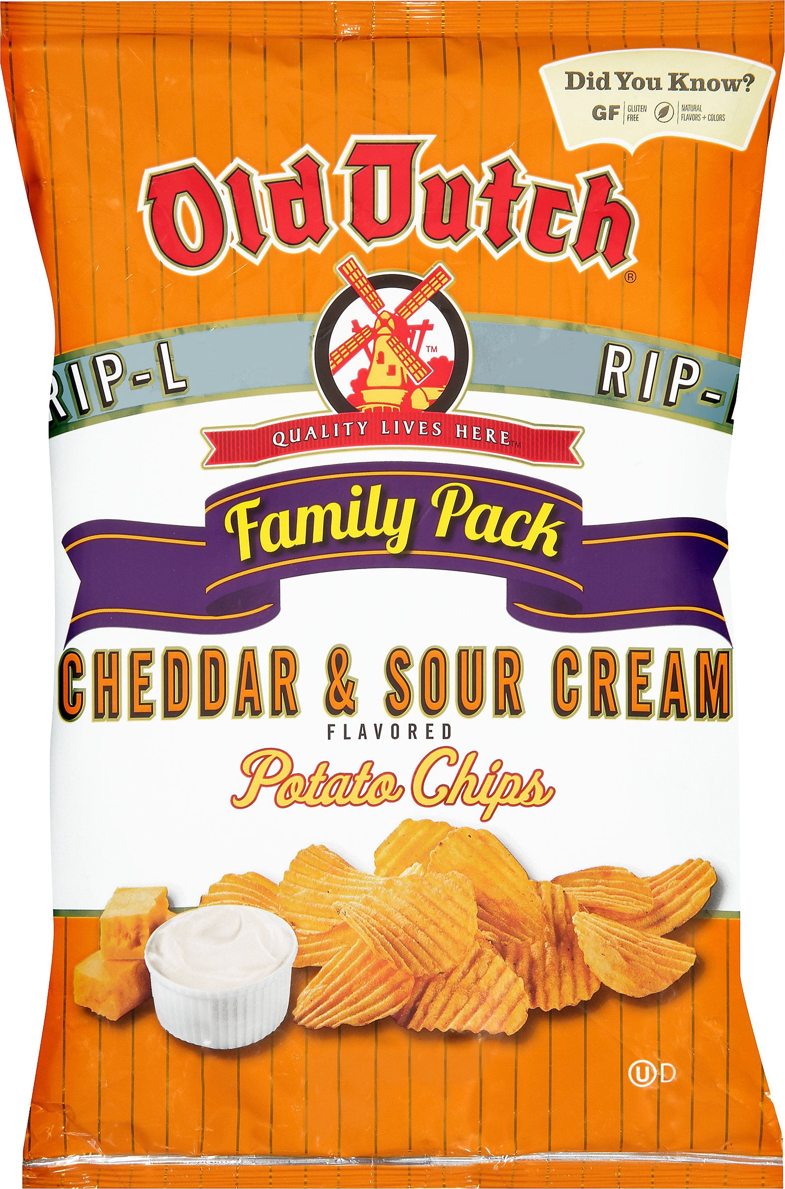 Old Dutch Rip-L Cheddar & Sour Cream Flavored Potato Chips Family pack, 9.5 oz.