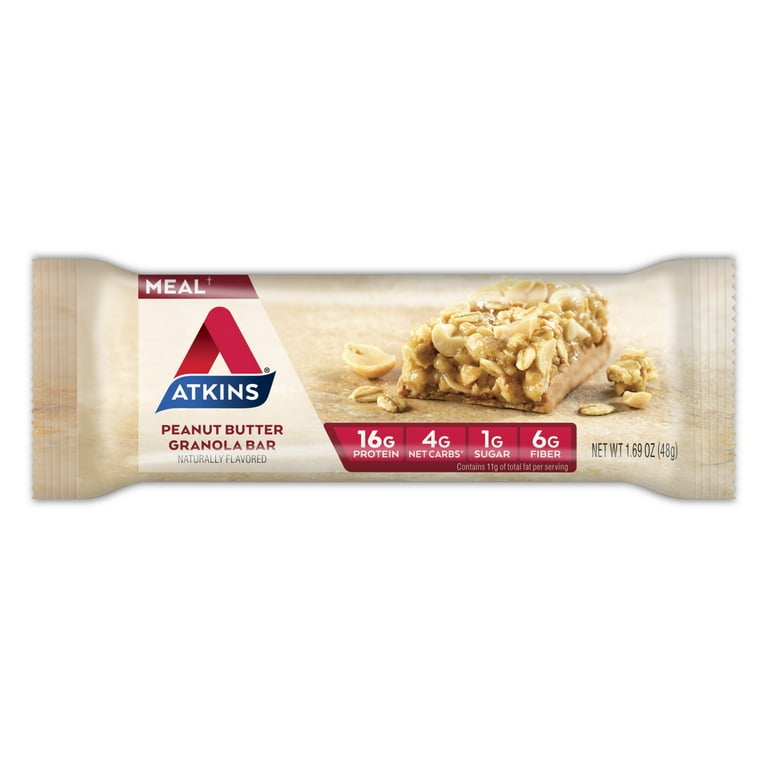 Atkins Peanut Butter Granola Protein Meal Replacement Bar, High Fiber, Low  Sugar, Keto Friendly, 5 Ct