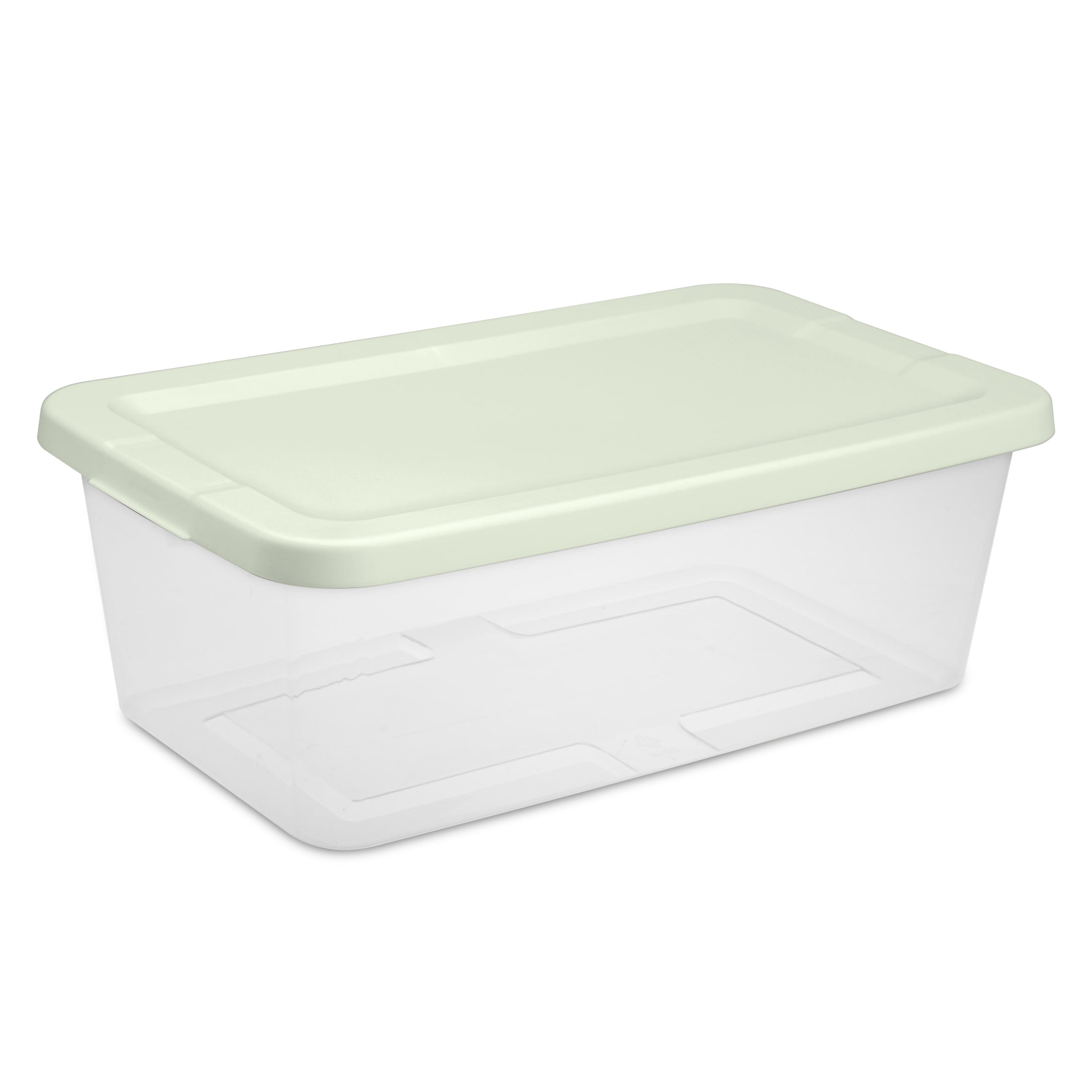 Sterilite Set of (10) 6 Quart Storage Boxes, Clear Plastic Storage Bin with Snap-on Lid, Light Green