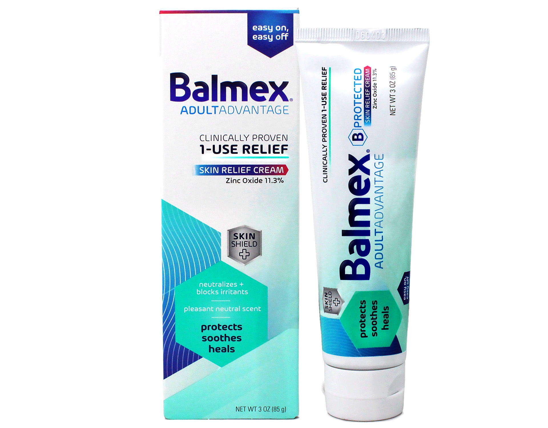 Balmex AdultAdvantage Bprotected Skin Relief Healing Cream, with Zinc Oxide Barrier Cream Protection + Skinshield Soothing Botanicals for Adult Incontinence, Adult Rash and Bed Sores, 3oz (Pack of 3)