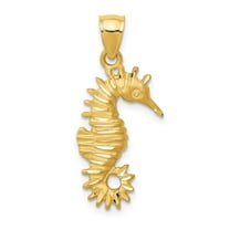 14K Yellow Gold Solid Polished Brushed Diamond Cut Finish Open Back Men's Seahorse Charm Pendant