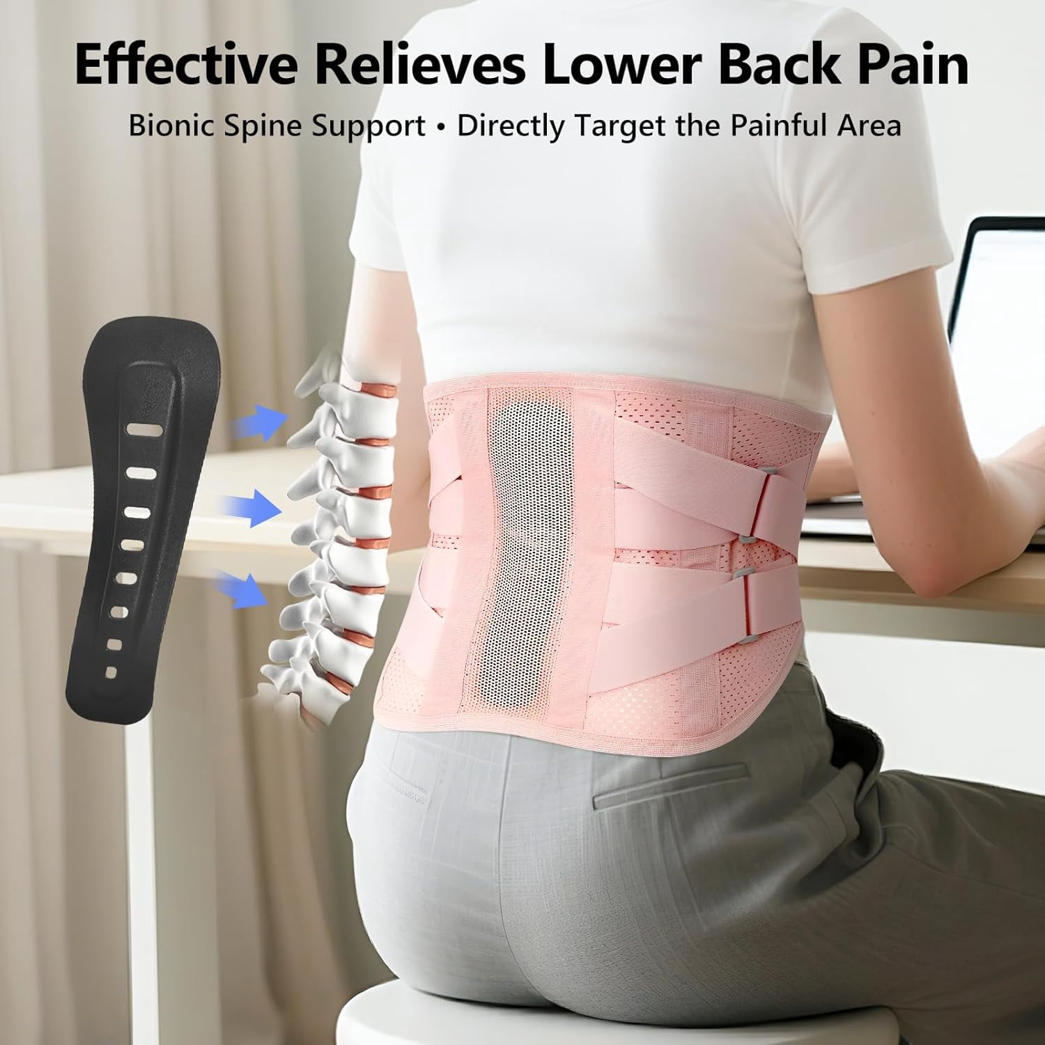 Back Support Frame for Women's Lower Back Pain Relief, Featuring a Bionic Support System Unisex Lumbar Support Belt with Breathable Mesh Design Back Support Frame for Herniated Discs, Sciatica, and S