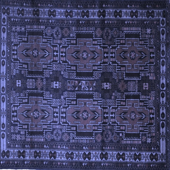 Ahgly Company Machine Washable Indoor Square Southwestern Blue Country Area Rugs, 7' Square