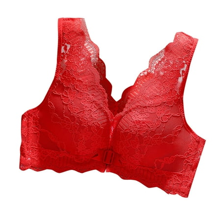 Gnurob Seamless Bras for Women Lace Push Up Bralette Front Closure No Underwire Bra Breathable Comfort Underwear Clearance Deals  Red 34/75C