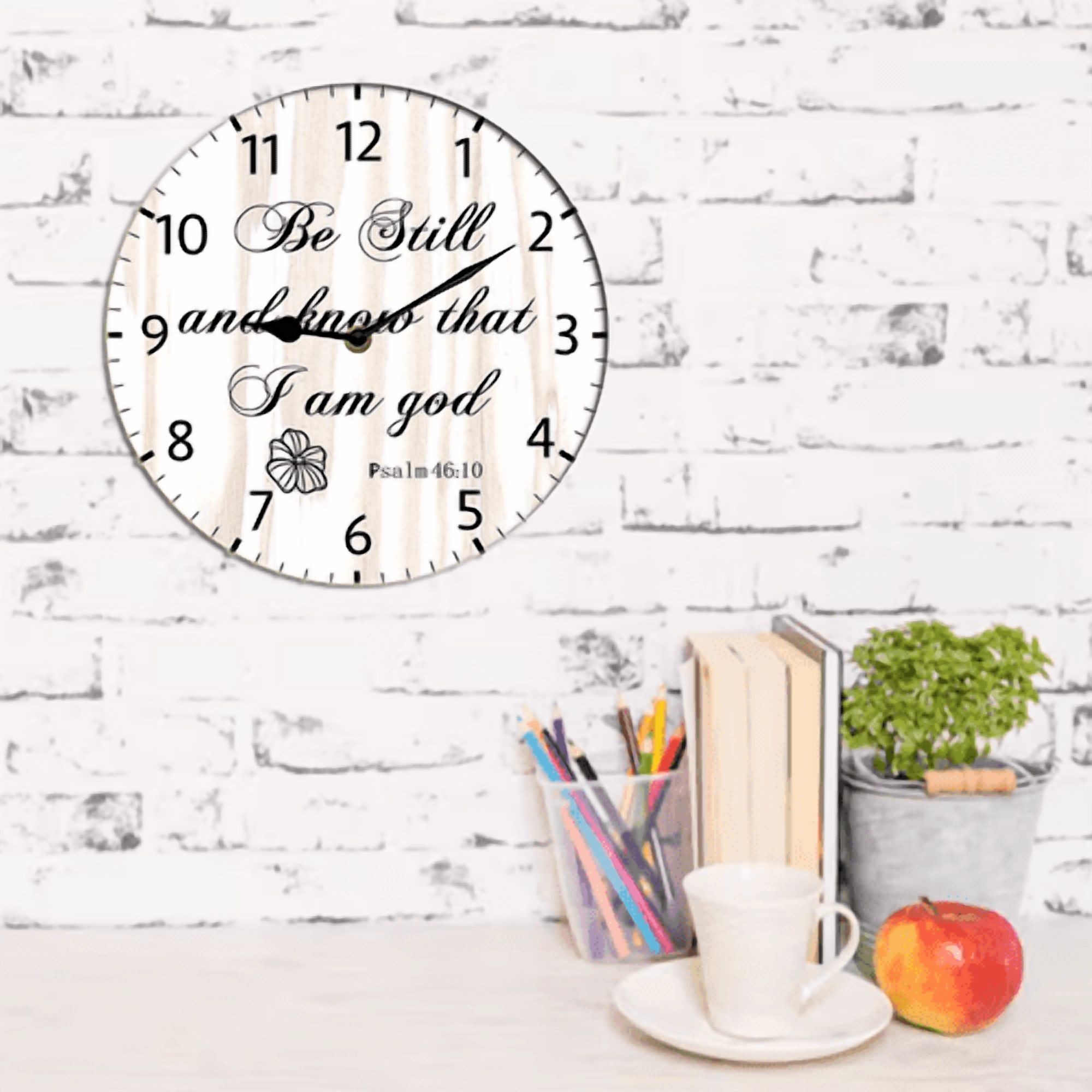 Kurmntregon Christian Wall Clock Be Still And Know That i Am God Religious Bible Verse Jesus Inspirational Quote Scripture Silent Non-Ticking Decorative Clock Home Decorative Round 10"