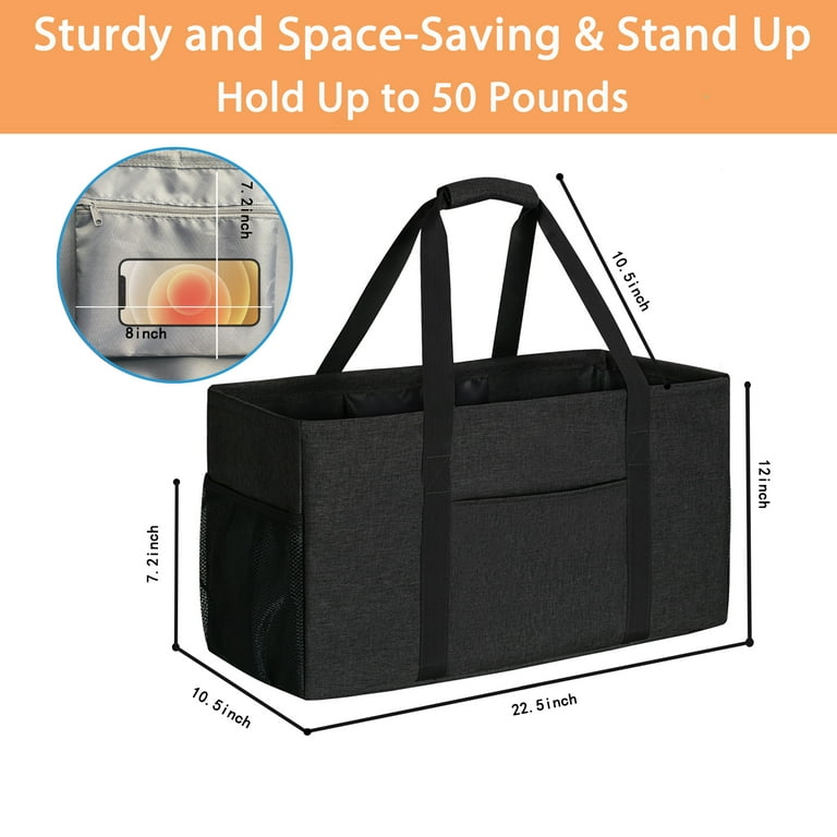 Large Stand Up Utility Tote Bag Reusable Grocery Bags Foldable Extra Large Tote Bag with Handles and Pockets for Grocery Stores Picnics Beaches