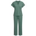 thumbnail image 4 of HAIJIE womens linen set two Piece Easter Sets for Women Summer Spring Lou-nge Sets Travel Vacation Outfits Cap Sleeve Side Slit Wide Leg Pants (Light Green,XXL), 4 of 5