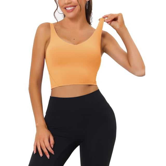 SOSTEN CHIC Sujetador Deportivo para Mujeres, Top de Yoga sin Aros y con Almohadillas, Soporte Medio, M Naranja Claro