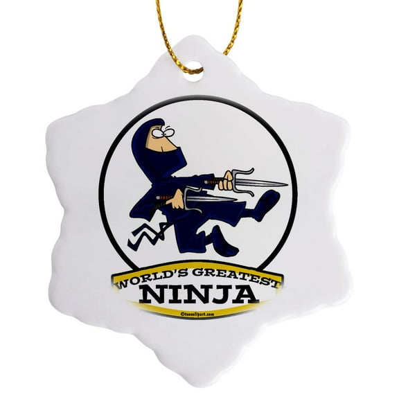 3drose, Funny Worlds Greatest Ninja Cartoon, 3 inch Snowflake Porcelain Ornament