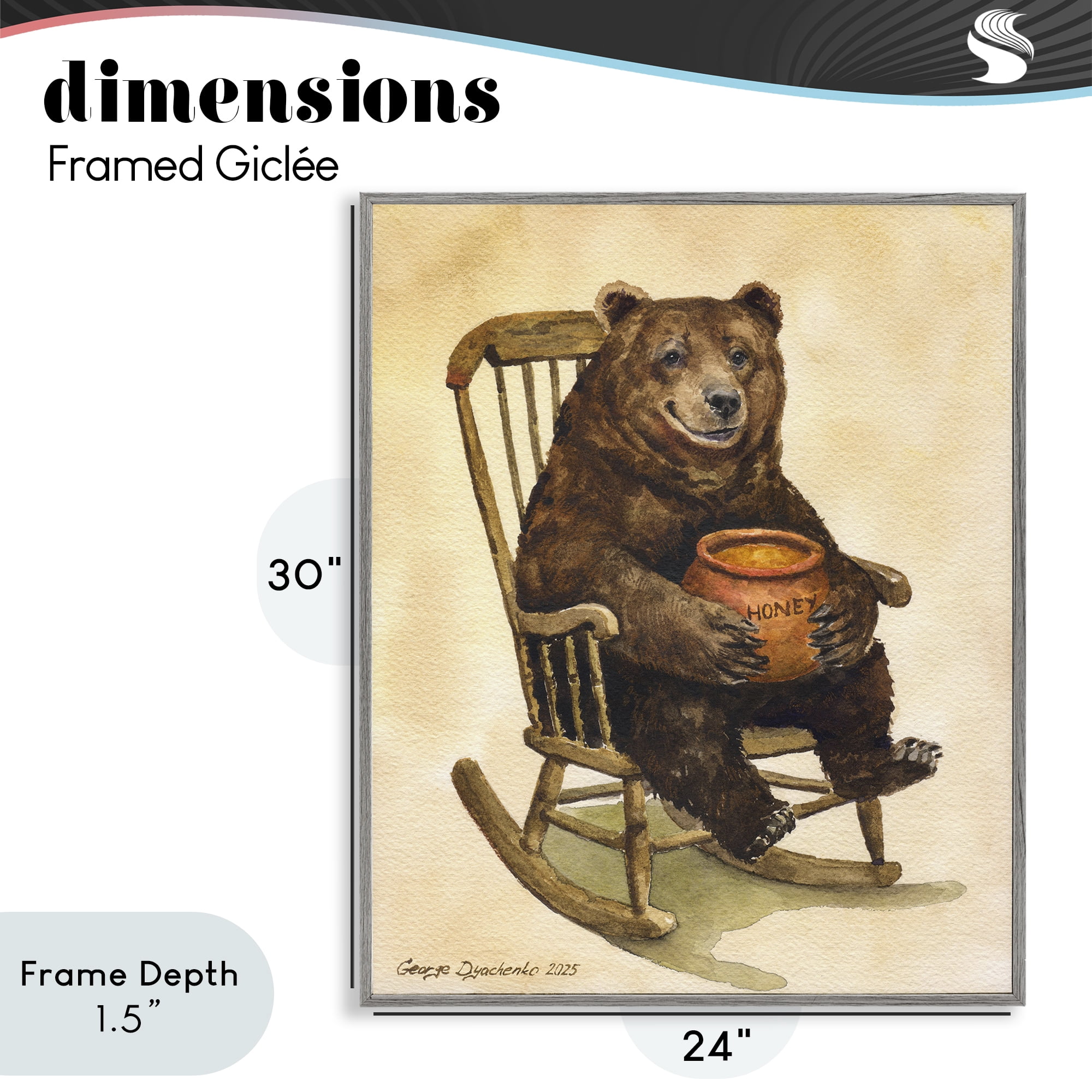 Stupell Industries Happy Bear & Pot of Honey Gray Framed Giclee Art, design by George Dyachenko