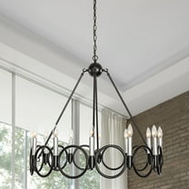 Vanity Art 12 Light Wagon Wheel Candle Style Chandelier, Modern Hanging Lighting, Ceiling Lights Fixtures for Dining Room Living Room Bed Room Kitchen, Classic Black/ White Antique Silver, 22512BK-WAS