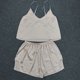 thumbnail image 5 of Gibobby camisón de lactancia para mujer Pijama de cuello en V sólido para mujer, tirantes finos de verano, conjunto de pantalones cortos y chaleco corto con ombligo abierto (Beige, S), 5 of 5