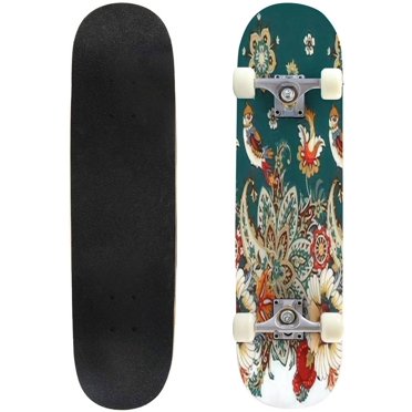 Seamless border with paisley and flowers Outdoor Skateboard Longboards 31"x8" Pro Complete Skate Board Cruiser
