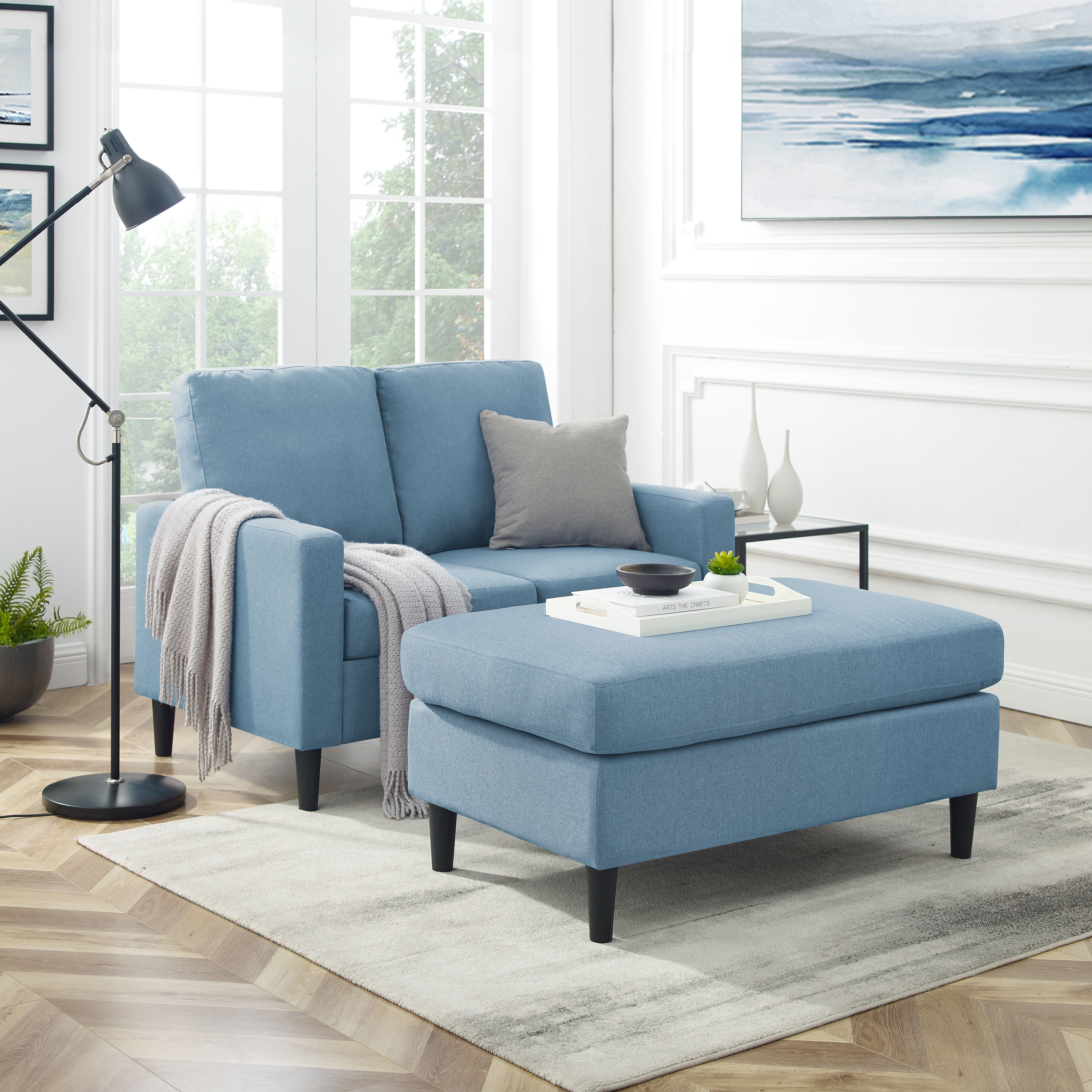 Mainstays Upholstered Apartment Loveseat Light Blue Walmart