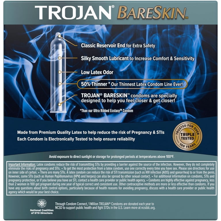 Trojan Bareskin Thin Premium Lubricated Condoms, 24 Count, Thinnest Latex,  Silky Smooth
