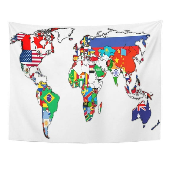 ZEALGNED World Trade Organization Member Countries Flags on Map National Borders America Wall Art Hanging Tapestry Home Decor for Living Room Bedroom Dorm 51x60 inch
