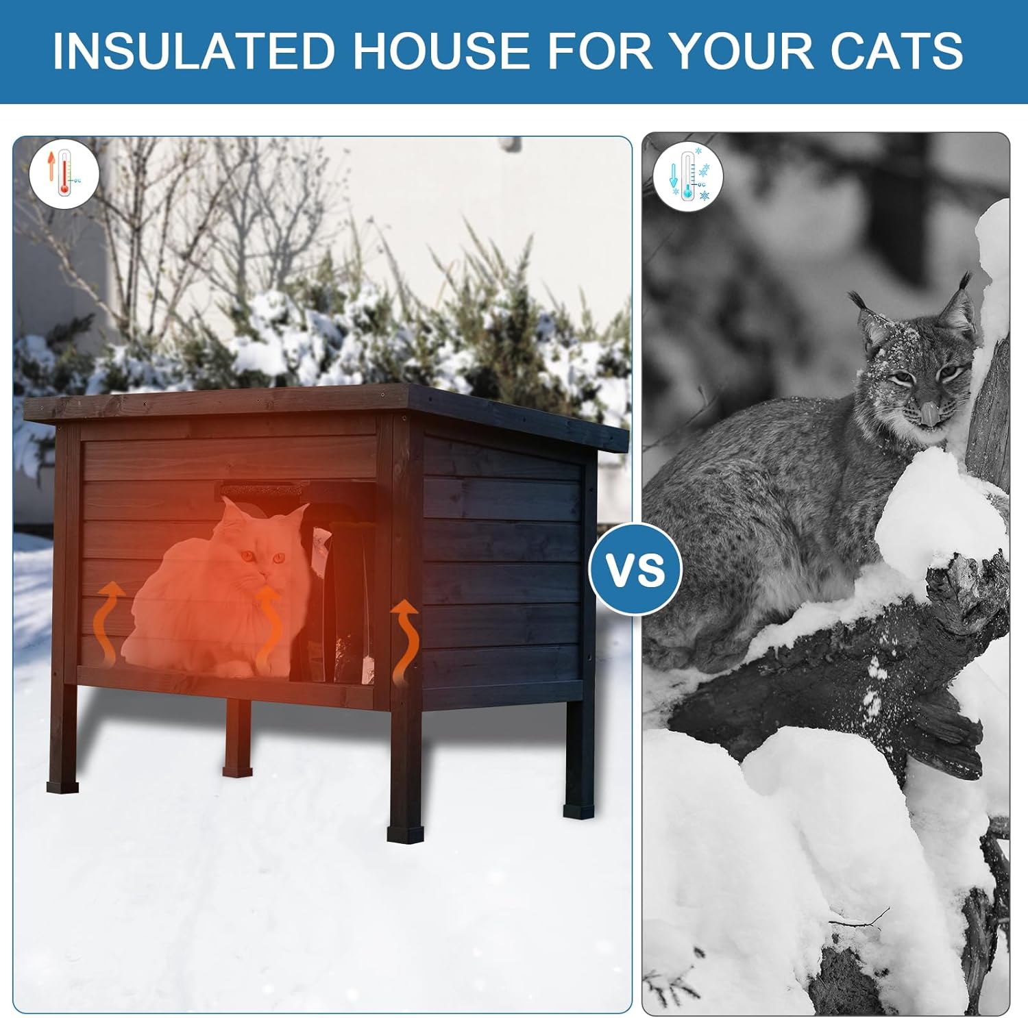 Insulated Outdoor Cat House Feral Cat Enclosure Weatherproof Weatherproof Cat Shelter for Winter with Escape Door
