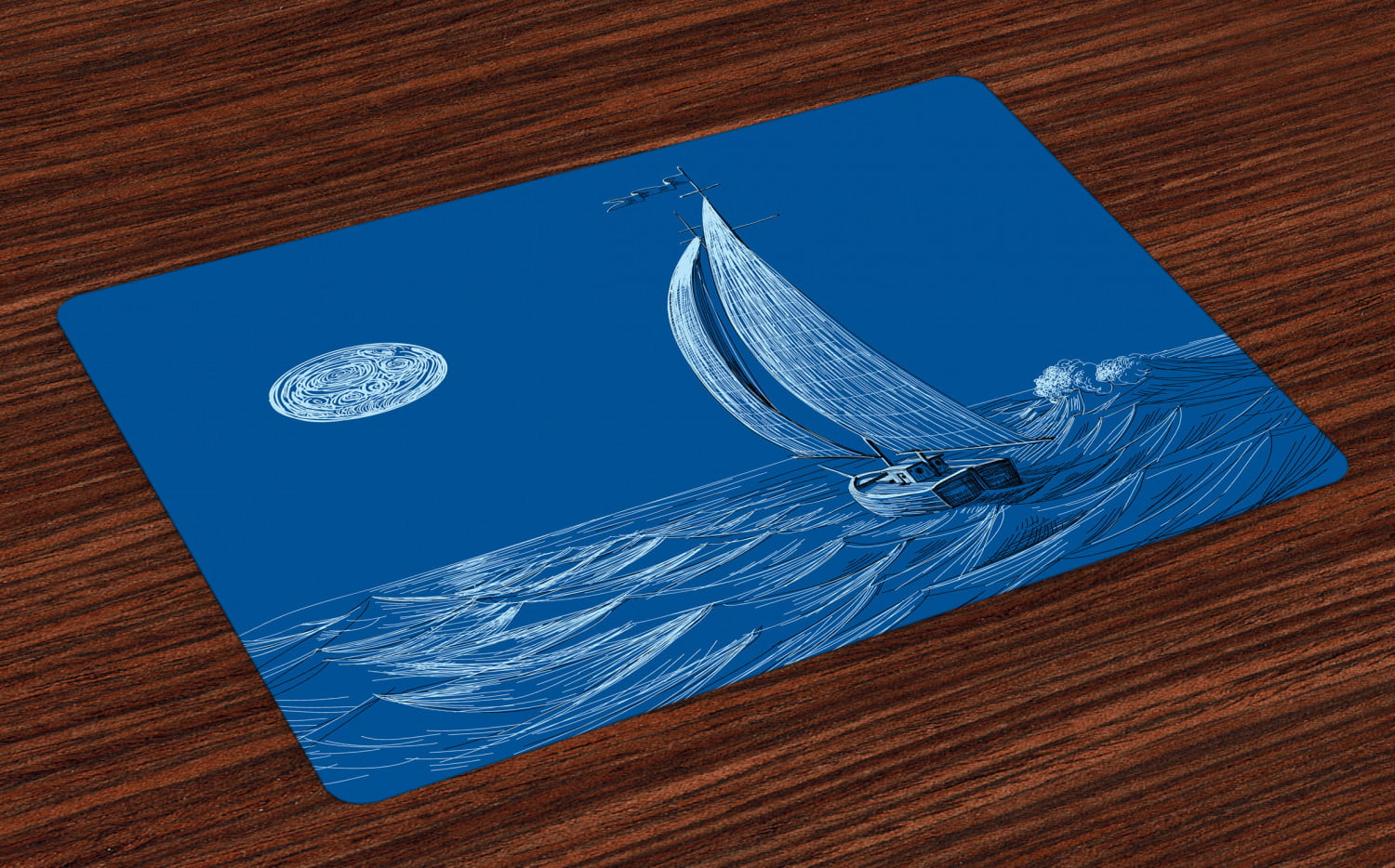 Leather Placemats and Coasters Set of 2 Sailing Fishing Heat Resistant Non-Slip Table​Mats Waterproof Stain Resistant Dinner Placemats for Kitchen Dining Table