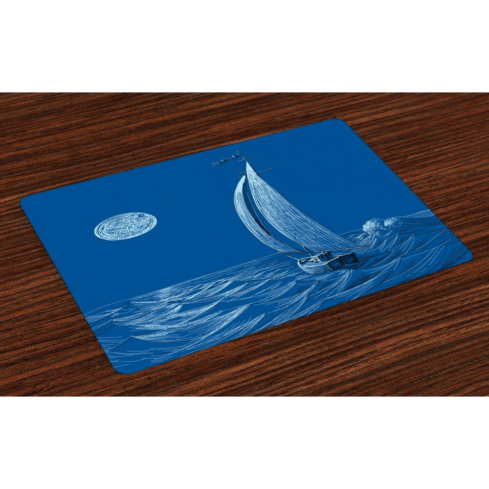 Sailboat Nautical Placemats Set of 4 Night Sea View Sail Boat in