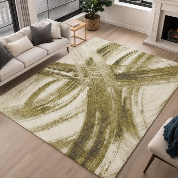 Addison Rugs Chantille Indoor/Outdoor Contemporary Abstract Khaki Machine Washable Rectangle Rug, 10' x 14'