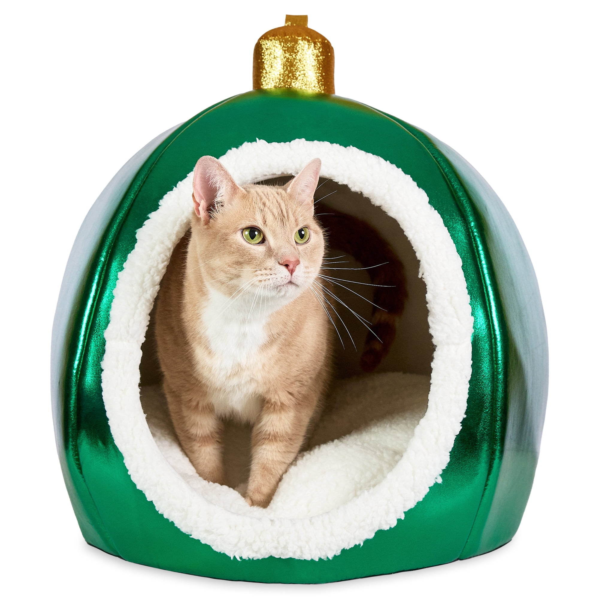 Vibrant Life Christmas Ornament Small Holiday Pet Bed, Green and White, 19" x 18"