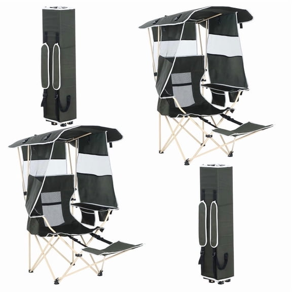 Camping Chair with Canopy and Footrest, Sports Chair for Adults, Fishing Chair with Cooler & Cupholder, Heavy Duty for Outdoor Activities (Green 2-Pack)