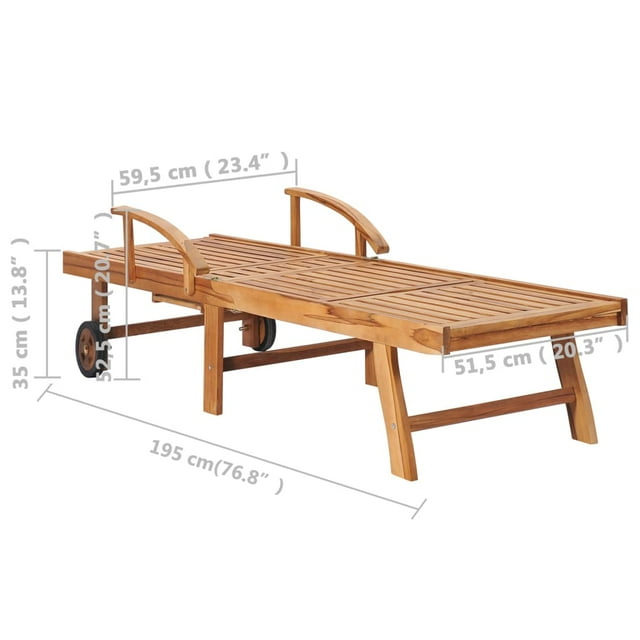 vidaXL Chaise Longue avec Table et Coussin en Bois de Teck Massif