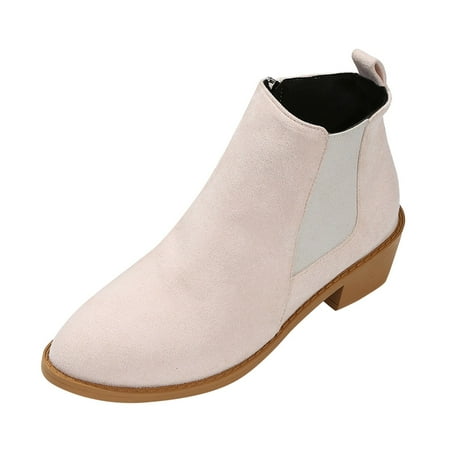 

Ladies Fashion Solid Color Suede Pointed Side Zipper Thick Heel Short Boots