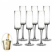 ACDANC 6Pcs Champagne Flutes Plastic 5.5 oz Long Pedestal Champagne Glasses Party Cups for Bridal Shower Party White