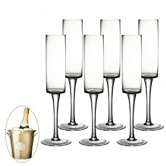 ACDANC 6Pcs Champagne Flutes Plastic 5.5 oz Long Pedestal Champagne Glasses Party Cups for Bridal Shower Party White