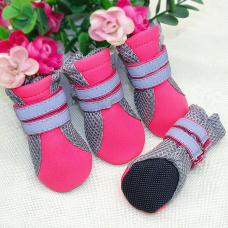4pcs Anti-slip Dog Shoes Small Large Breathable Mesh Boots Booties Socks for Snow Rain Safety Reflective