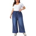 thumbnail image 2 of Agnes Orinda Women's Plus Size Jeans Drawstring Elastic Waist Denim Pants Casual Wide Leg Chambray Palazzo Pants with Pockets 1X Dark Blue, 2 of 5