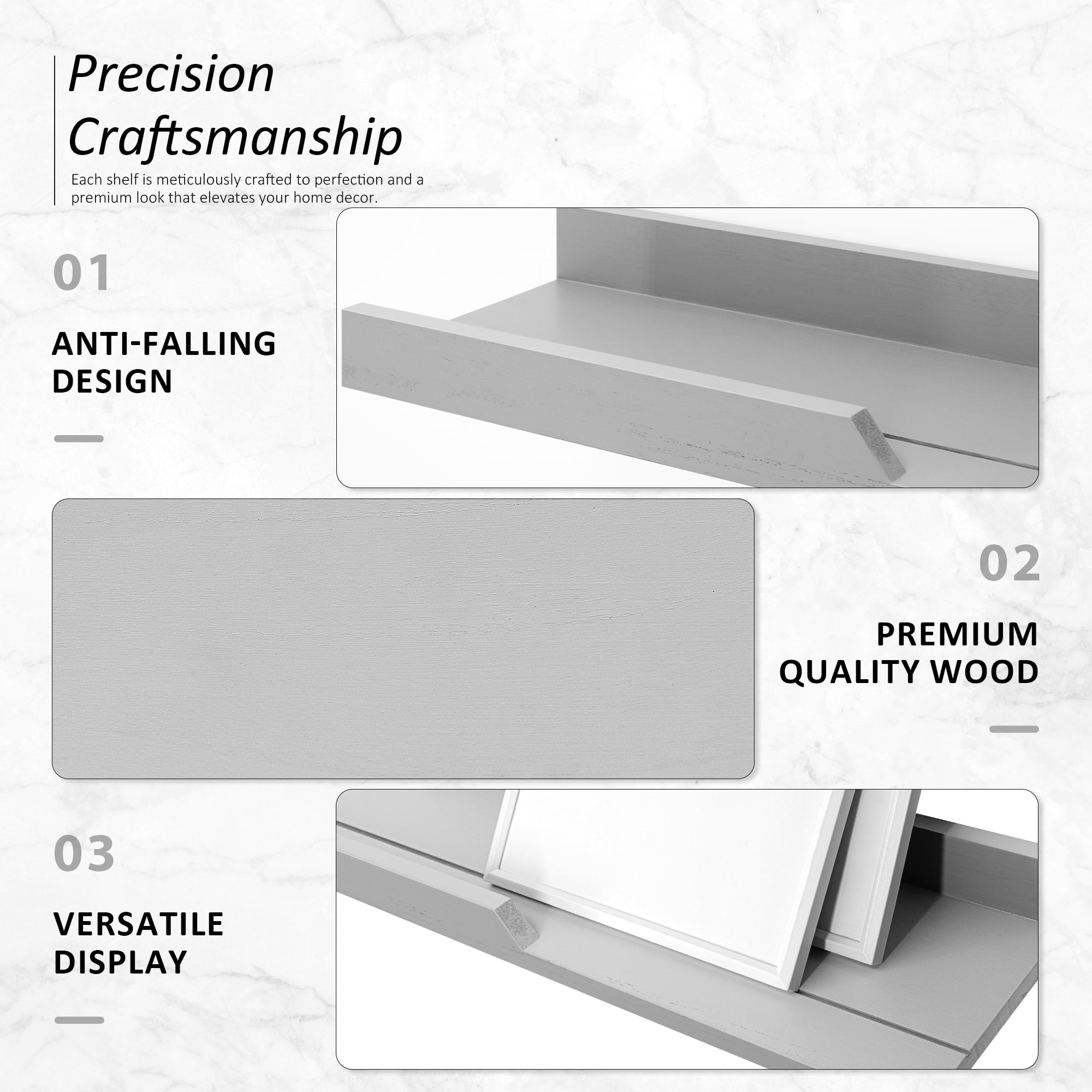 Rebee Vision Modern Floating Shelves for Wall : Farmhouse Bathroom Shelves Wall Mounted Set of 3 for Home Storage and Small Shelf for Display Aesthetic - Rustic Apartment Decor (Stylish Gray)