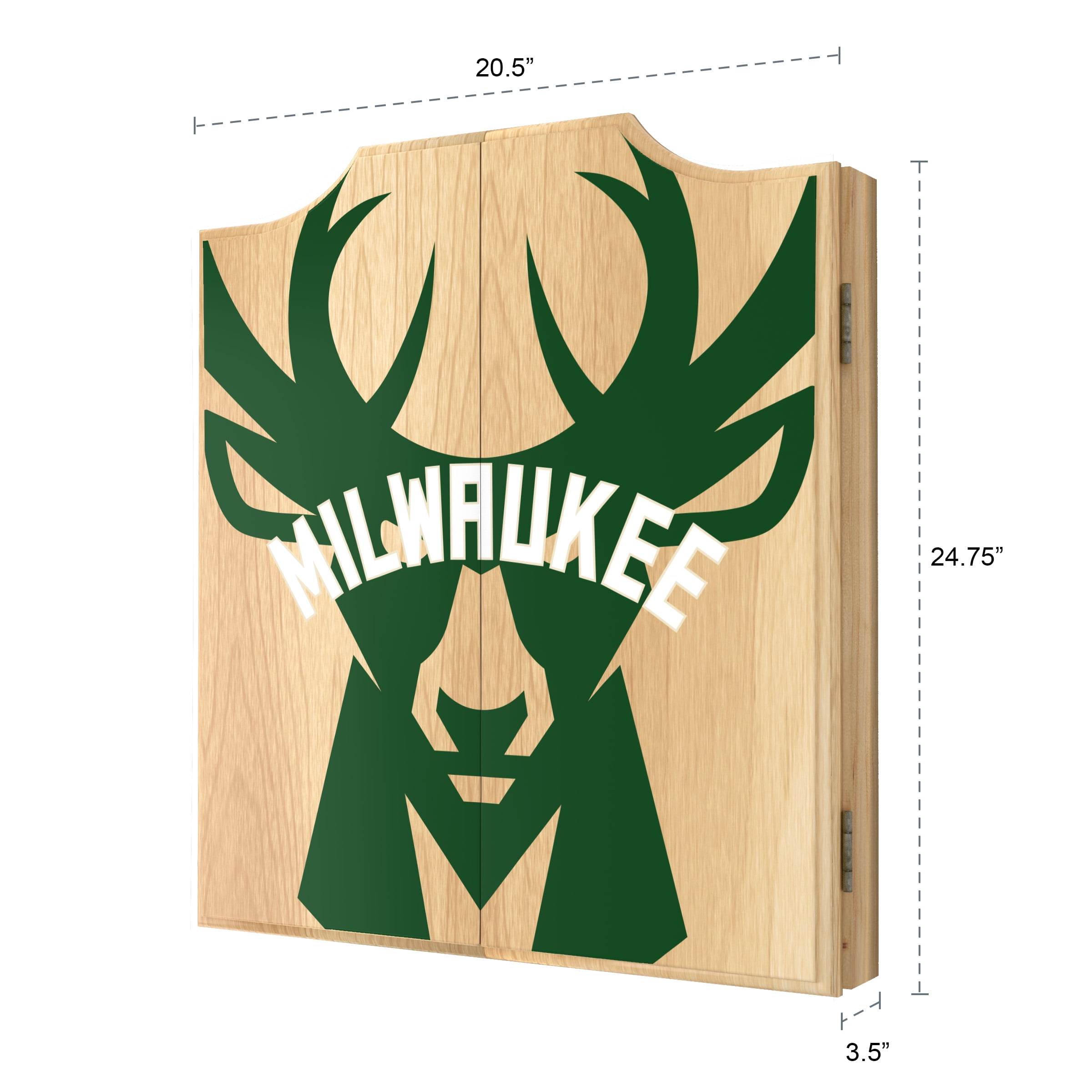 Milwaukee Bucks Fade Dart Board Cabinet Set with 6 Steel Tip Darts