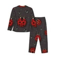 thumbnail image 2 of Kll Red Ladybugs On Dark Background Print Women'S Long Sleeve Pajamas With Pants Sleepwear Loungewear 2 Set-Small, 2 of 9