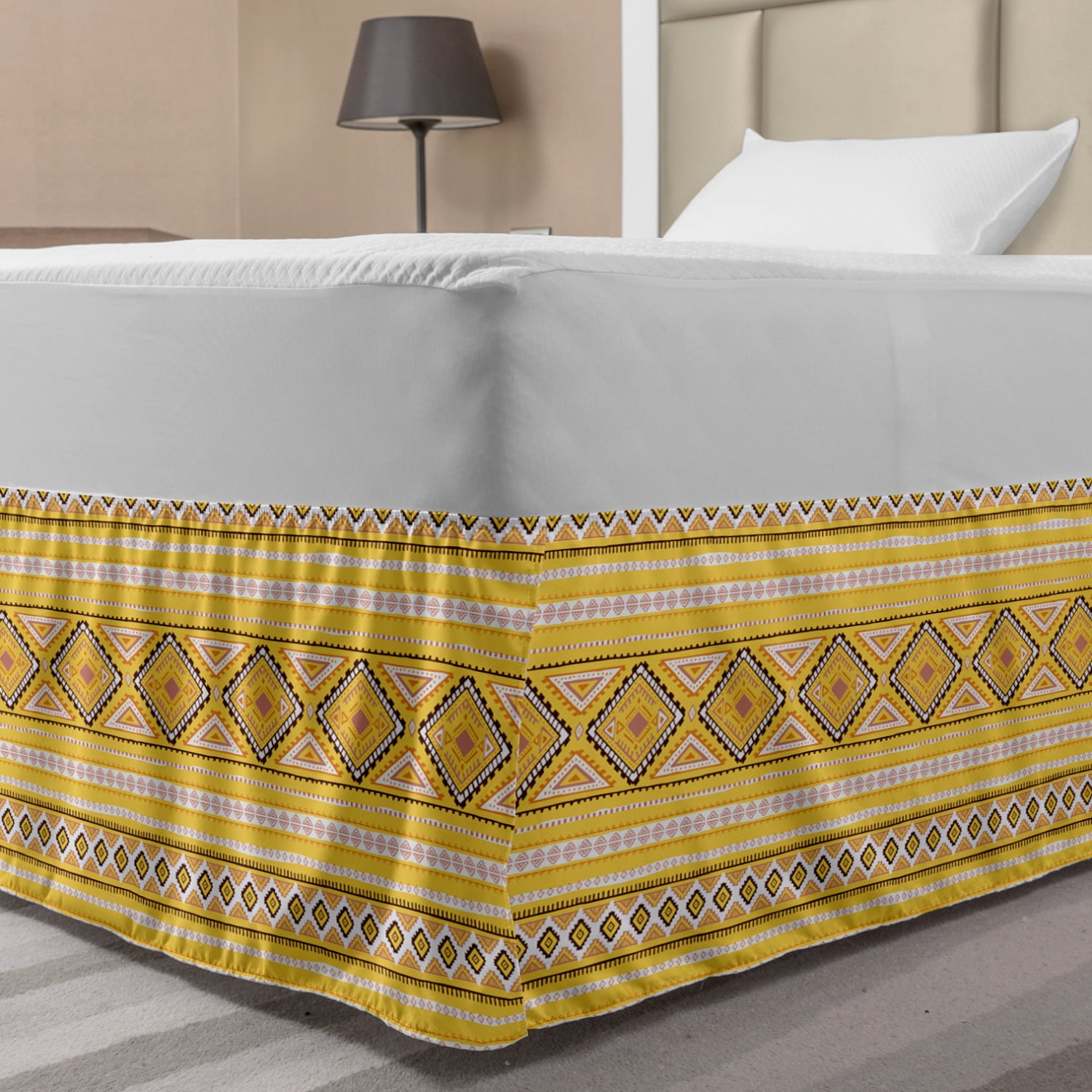 Yellow and White Bed Skirt, Tribal Inspirations Timeless Motifs of