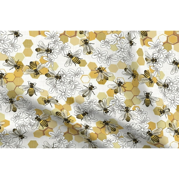 Spoonflower Fabric - Honey Bees Endangered Species Animals Bee Flowers Honeycomb White Printed on Upholstery Fabric Fat Quarter Upholstery Home Decor Bottomweight Apparel - Walmart.com
